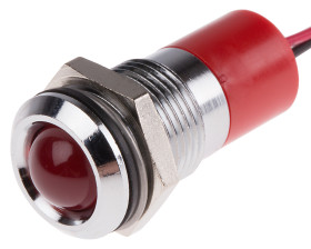 Lampka kontrolna do montażu panelowego 110V ac, czerwona 14mm LED Chrom Wyprowadzenia RS PRO