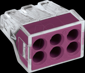 773-106 Junction box connector, 2.5 mm², 6 conductors, purple, transpare
