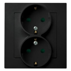 AS Gniazdo podwójne z uziemieniem schuko z przesłonami torów prądowych, kompletne z ramką czarny metalik GP-2GSP/33