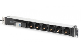 Listwa zasilająca PDU 19 Rack 6x schuko 2m 1x wtyk unischuko 16A wyłącznik nadprądowy DN-95417