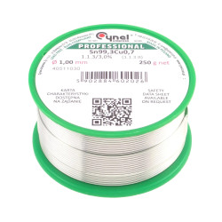 Cyna lutownicza bezołowiowa - spoiwo Sn99,3Cu0,7 - topnik 1.1.3 - 1mm - Cynel 250g