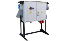 Rozdzielnica budowlana ERB250A2 na stojaku, IP54, gniazda: 2x CEE 63A, 4x CEE 32A, 4x GS 230V