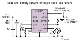 USB/Wall Adapter Standalone Li-Ion/Polymer Battery Charger