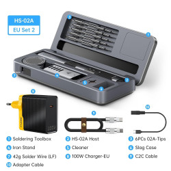 Inteligentna lutownica kolbowa 100W - 6 grotów + zasilacz + akcesoria - FNIRSI® HS-02A w wersji BOX