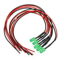 Dioda LED 5mm 12V zielona dyfuzyjna 200mcd 22mA przewodem 20cm / 2241 rs