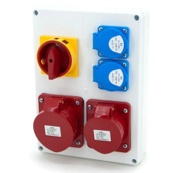 Rozdzielnica budowlana 32A/5P + 16A/5P + 2*GS 230V + wyłącznik główny, okablowana, N211TRG