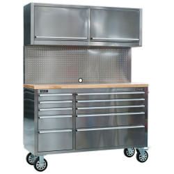 Sealey AP5520SS Mobile Stainless Steel Tool Cab 10 Drawer Backboard 2 Cupboards