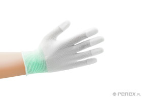 RĘKAWICZKI ANTYSTATYCZNE BIAŁE Z WARSTWĄ ANTYPOŚLIZGOWĄ NA PALCACH, Z METKĄ, ROZM. S