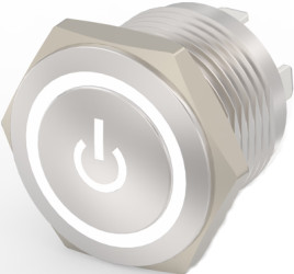 Vandal-proof pushbutton, 1 pole, silver, illuminated  (white), 0.4 A/36 V, mounting Ø 16 mm, IP67, 2213775-1