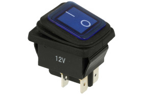 Przełącznik; klawiszowy (kołyskowy); KCD2; ON-OFF; 2 tory; niebieski; podświetlenie LED 12V; niebieski; bistabilny; konektory 6,