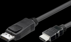 Adapter cable, 2 m, black, DisplayPort 1.1 plug, straight to HDMI 19 pole plug, straight, ICOC-DSP-H-020