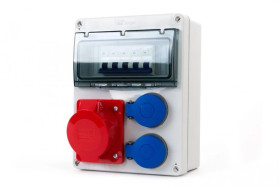 Rozdzielnica R-240 8M - gniazda 32A 5p, 2x230V + zabezpieczenia (MCB 3P C32A, 1P B16Ax2 ) IP44