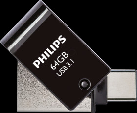 FM64DC152B/00 USB Flash Drive, USB 3.1, 64 GB, USB C, 2-in-1