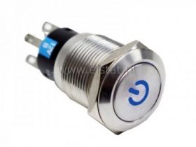 Przycisk chwilowy 16 mm płaski niebieski POWER 12V