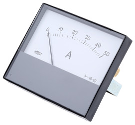 Amperomierz analogowy panelowy DC zakres 0/50A wysokość wycięcia: 63.5mm wartość 50A ±8% +40°C HOBUT