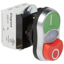 OSMOZ Przycisk podwójny kompletny 0-I 22mm zielony-płaski/czerwony-wystający z podświetleniem 24V 1Z 1R 023765