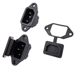 Gniazdo IEC 230V Męskie z osłoną gumową, do obudowy