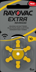 10AUX-6XEMF Hearing aid battery, zinc-air, 5.8 x 3.5 mm, Aid 10, pack of 6