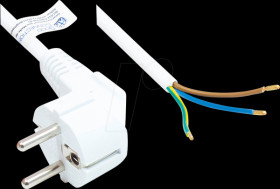P0185-W050 Power cord type E+F CEE 7/7 to open ends, white, 1.00 mm², 5 m