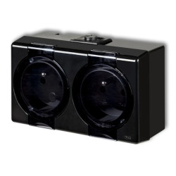 SENIOR Gniazdo podwójne z uziemieniem 2x(2P+Z) (klapka dymna) czarny 12GHS-2nd