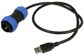 Wtyk z przewodem; USB 3.0; SY2510/PUSB3.0-06M; wtyk USB z przewodem 0,6m; proste; czarny; skręcane; IP67; plastik; Weipu; RoHS