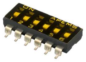 Przełącznik DIP 6-pozycyjny SPST SMD 100 mA przy 50 V DC (liniowy), 25 mA przy 24 V DC (impulsowy) -20 → +85°C