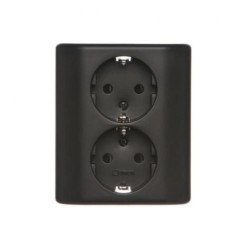 Simon 54 Gniazdo podwójne Schuko podtynkowe z przesłonami torów prąd. wer. skand. 16A 250V zaciski śrubowe czarny mat EGSZ2PZ/49