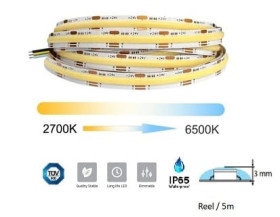 Taśma LED COB CCT 2700/6500K Premium 24V 14W/m IP65 rolka 5m