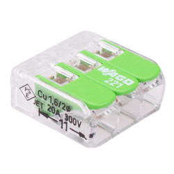 221-423 WAGO Green 3-Way Compact Lever Connector 4mm² 32A