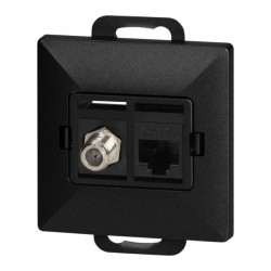 Gniazdo pojed. typu F + Gniazdo 1xRJ45 Cat6 Pearl, TV/F+RJ45/P, czarny,OR-OE-7718/B