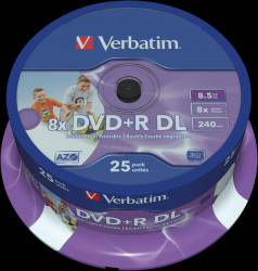 43667 Verbatim DVD+R 8.5 GB, 25 discs, double layer, print