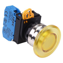 YW4L-A4E10Q0Y Yellow 22mm Metal Bezel Mushroom Maintained Push Button Switch NO IP65 IDEC