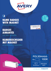 POL30MA66-10DR Name badge, 70x30 mm, magnet, with badge inserts, 10 pieces