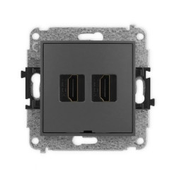 ICON Mechanizm gniazda podwójnego HDMI 2.0, bez pola opisowego grafitowy mat 28IHDMIBO-4