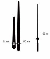 UM213Y.05C Komplet wskazówek: godzinowa 71mm, minutowa 110mm, sekundowa 100mm - czarne - typu Y