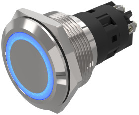 Podświetlany łącznik przyciskowy Chwilowy SPDT średnica wycięcia 22.3mm, montaż panelowy EAO