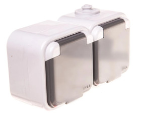 DELFINA Gniazdo hermetyczne podwójne z/u IP44 klapka szara GNH-2DZ/30/w