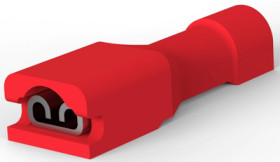 Insulated flat plug sleeve, 2.8 x 0.51 mm, 0.32 to 0.82 mm², AWG 22 to 18, brass, tin-plated, red, 2-520083-2