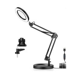 Lampa powiększająca 5X z 64 diodami LED, regulowaną głowicą lampy, idealna do czytania, rękodzieła i lutowania. Uniwersalne narz