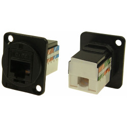 Cliff CP30227 Cat6 IDC feedthrough connector, black plastic frame, CSK holes