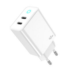Ładowarka sieciowa GaN PD 40W 2xUSB-C Biała