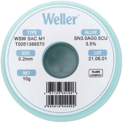 Weller T0051386570 Lead-Free Solder Reel Sn3.0Ag0.5Cu 10g 0.20mm