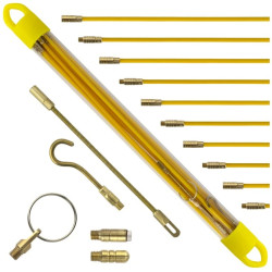 Zestaw skręcanych prętów z włókna szklanego do przeciągania kabli fi:4mm 10x 1m z zestawem 5 końcówek NEKU