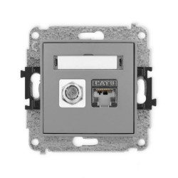 ICON Mechanizm gniazda antenowego poj. typu F (SAT) + gniazda komp. poj. 1xRJ45, kat. 6 ekranowane, 8-stykowy szary mat 27IGFK-5