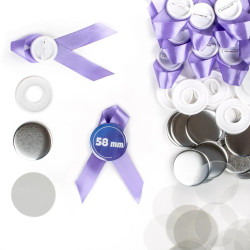 Przypinki z wstążką 58mm - fioletowe, zestaw 50 sztuk