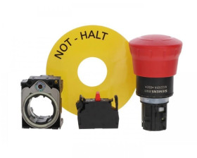 Przycisk bezpieczeństwa kpl 22mm tworzywo czerwony 1R przez obrót etykieta Not Halt IP69k SIRIUS ACT 3SU1100-1HB20-1CH0