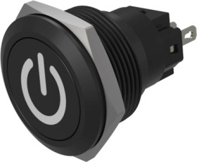 Vandal-proof pushbutton, black, unlit , mounting Ø 22 mm, IP65/IP67, 82-6951.1000.B002