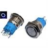 Przełącznik okrągły wandaloodporny monostabilny chwilowy PBS-34B metalowy 22mm podświetlany ring niebieski styki NO-NC