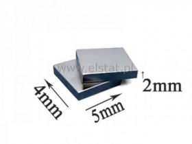 Magnes neodymowy 5x4x2mm niklowany N38 prosty