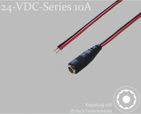 075904 DC cable, socket, 1500 mm, 2,1 mm, 24 V DC, 10 A